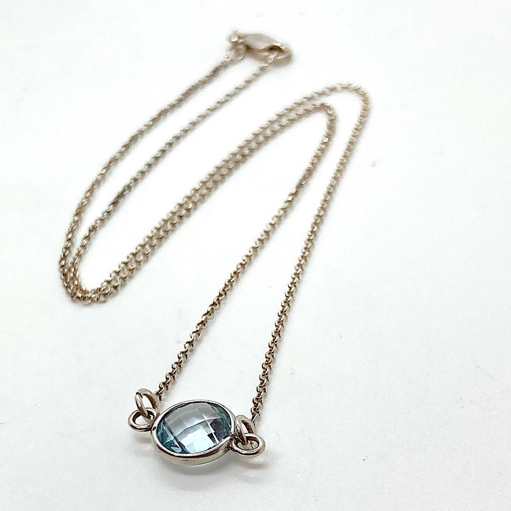 Vtg Sterling & Blue Topaz Double Sided Checkerboard Rolo Chain Necklace | 16” L